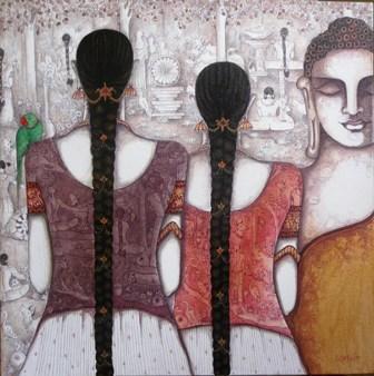 Figurative acrylic painting titled 'Buddha', 30x30 inches, by artist Kappari Kishan on Canvas