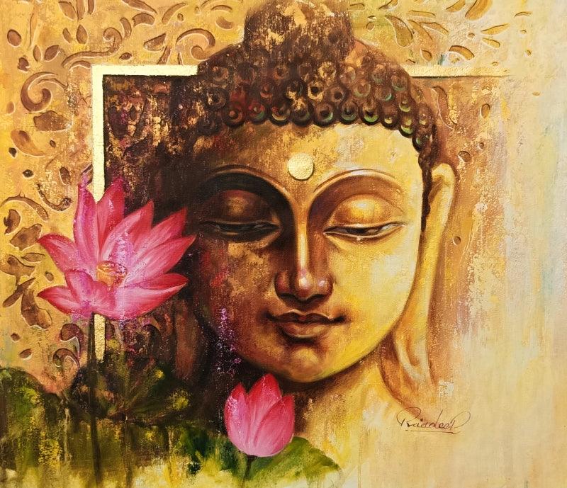 Religious acrylic painting titled 'Buddha', 28x24 inches, by artist Pradeep Kumar on Canvas