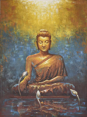 Figurative oil painting titled 'Buddha', 36x48 inches, by artist Kamal Rao on Canvas