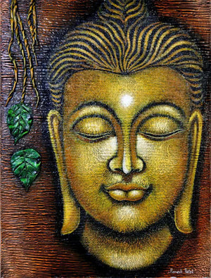 Religious oil painting titled 'Buddha', 24x18 inches, by artist Ramesh Patel on Canvas