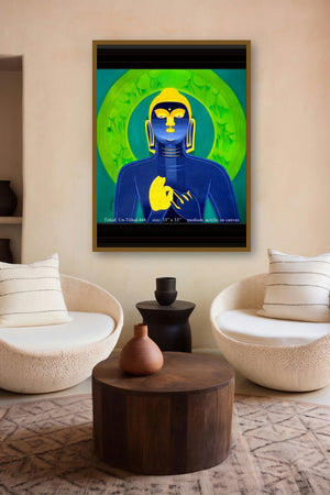 Buddha by artist Tailor Srinivas displayed in a Indian Art gallery