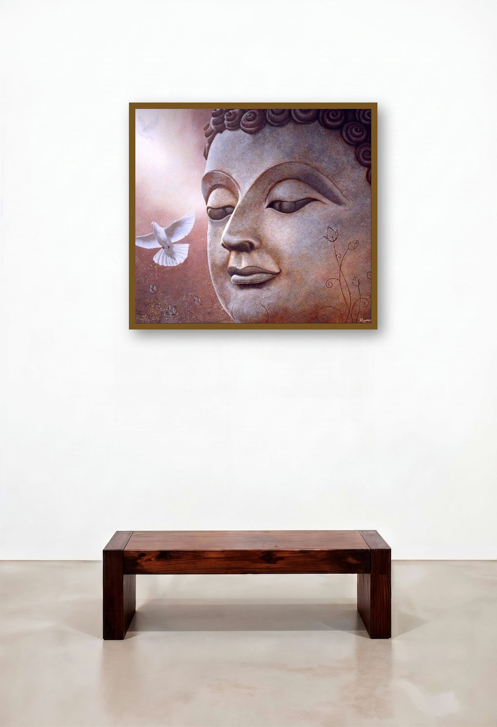 Buddha (Inner Peace) by artist Ramesh Das displayed in a Classic Library