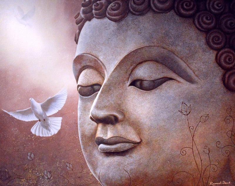 Religious acrylic painting titled 'Buddha', 30x36 inches, by artist Ramesh Das on Canvas