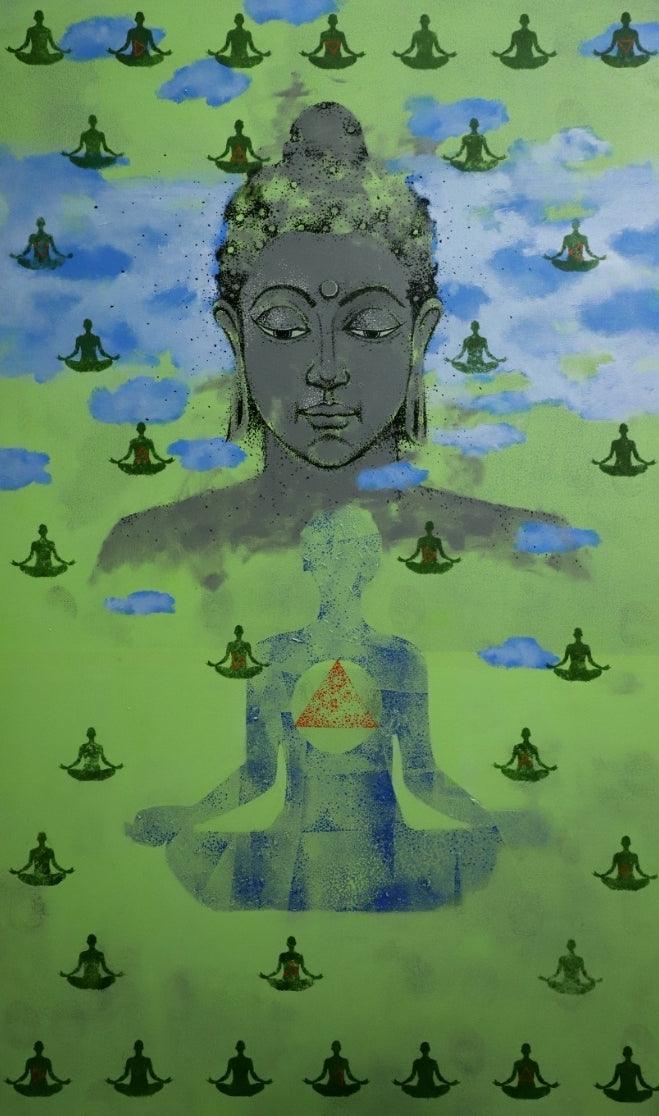 Religious acrylic painting titled 'Buddha', 60x36 inches, by artist Ns Art on Canvas