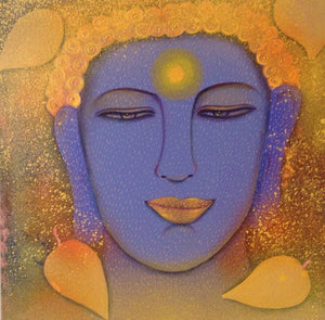 Fantasy acrylic painting titled 'Buddha', 18x18 inches, by artist Sadaf Beg Khan on canvas