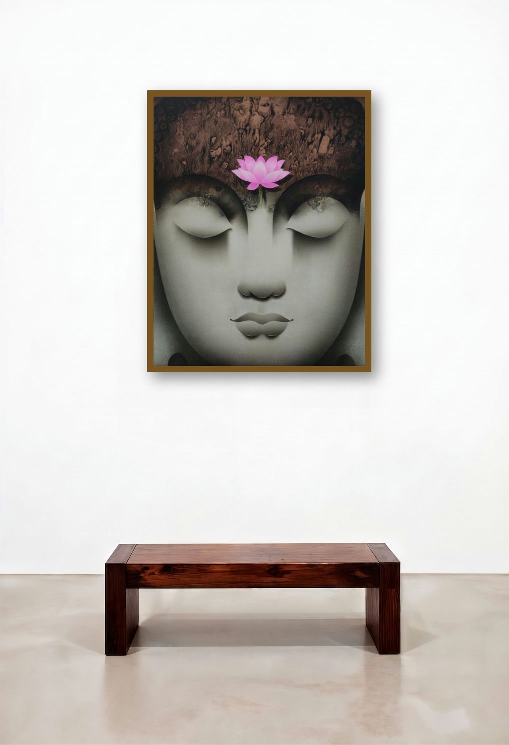 Buddha (Serene Enlightenment) by artist Paras Parmar displayed in a Japandi Home Office