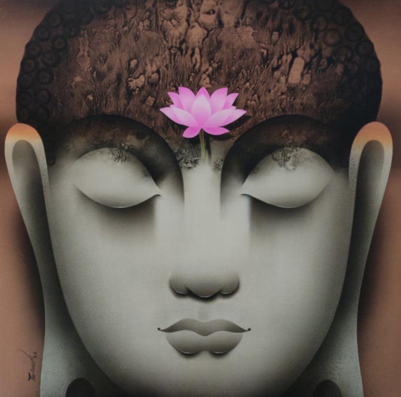 Religious acrylic painting titled 'Buddha', 30x30 inches, by artist Paras Parmar on Canvas