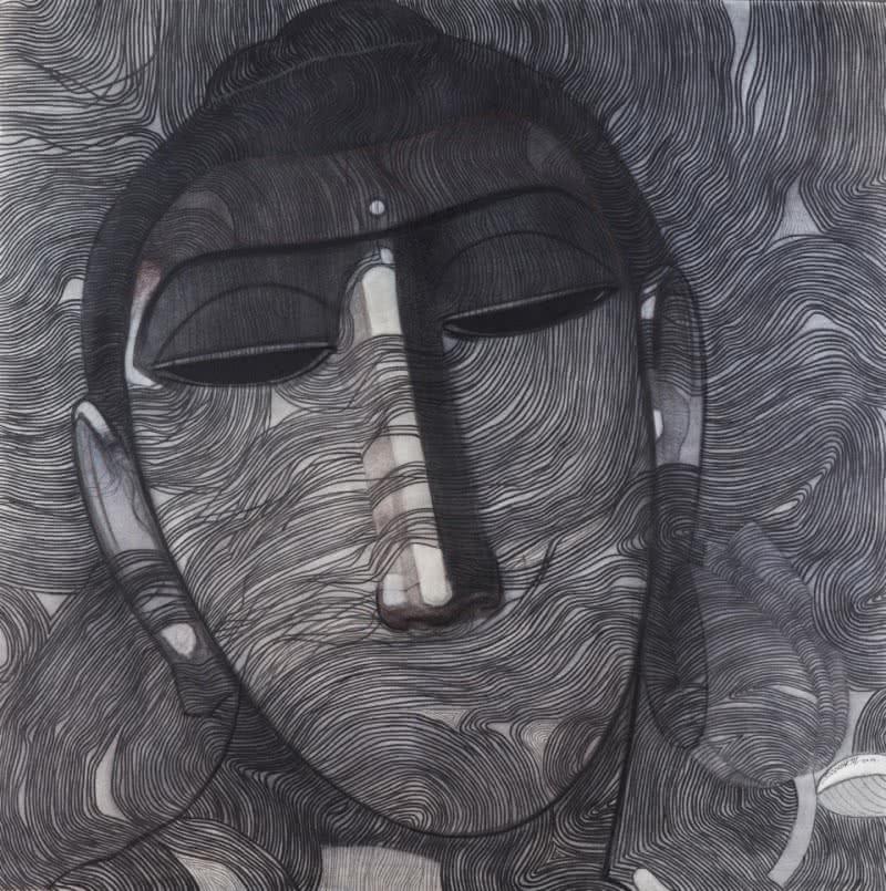 Figurative acrylic painting titled 'Buddha Painting', 48x48 inches, by artist Siddharth Shingade on Canvas