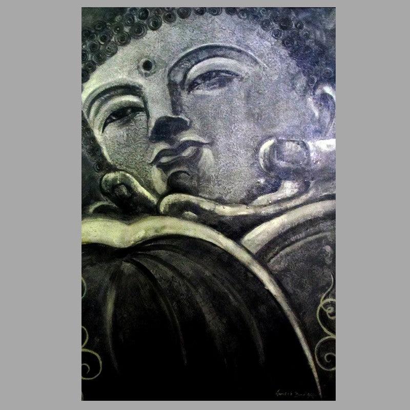 Religious oil painting titled 'Buddha Painting', 18x22 inches, by artist Ganesh Badiger on Canvas