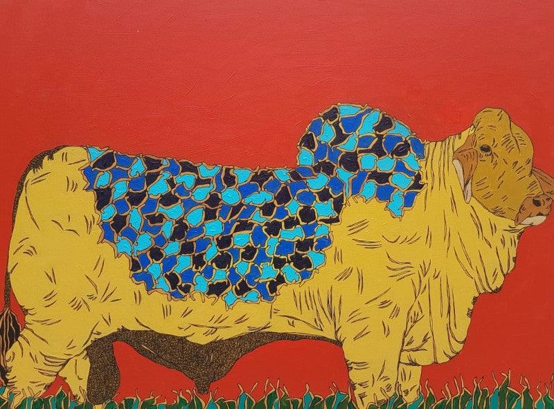 Animals acrylic painting titled 'Bull 1', 18x24 inches, by artist Rama Krishna V on Canvas Board