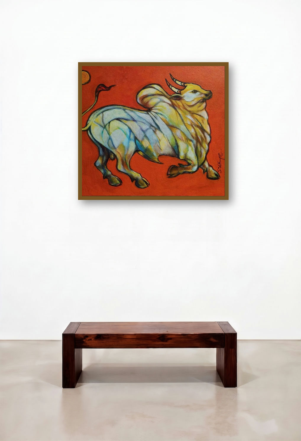 Bull 17 (The Majestic Bull**) by artist Shivu Hugar displayed in a Art Deco Living Room