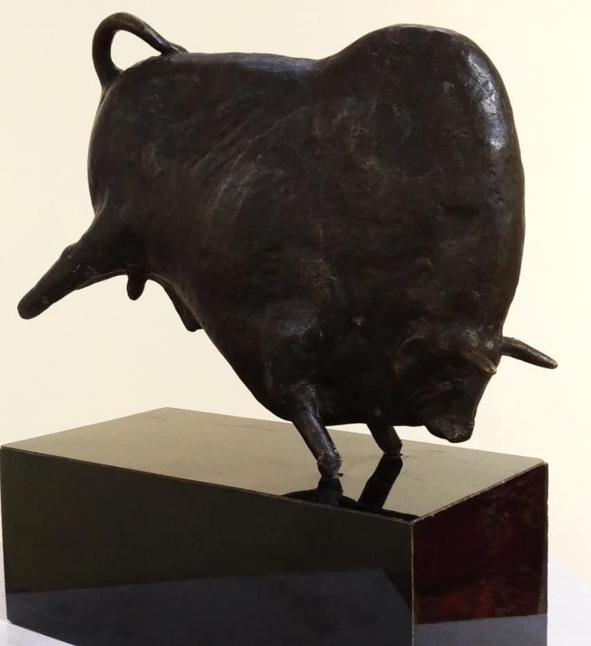 Animals sculpture titled 'Bull 2', 9x7x4 inches, by artist Tanmay Banerjee on Bronze