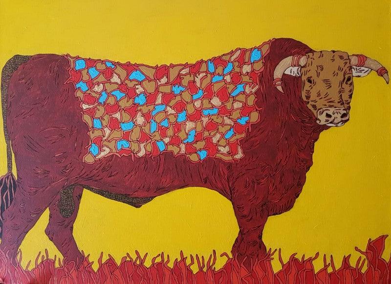 Animals acrylic painting titled 'Bull 2', 18x24 inches, by artist Rama Krishna V on Canvas Board