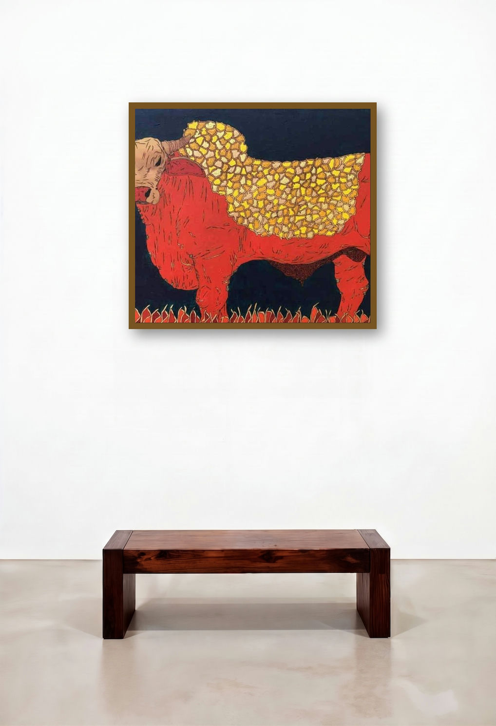 Bull 2 (The Majestic Beast) by artist Rama Krishna V displayed in a Boutique Hotel Style Living Room