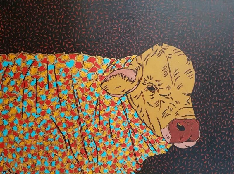 Animals acrylic painting titled 'Bull 3', 18x24 inches, by artist Rama Krishna V on Canvas Board