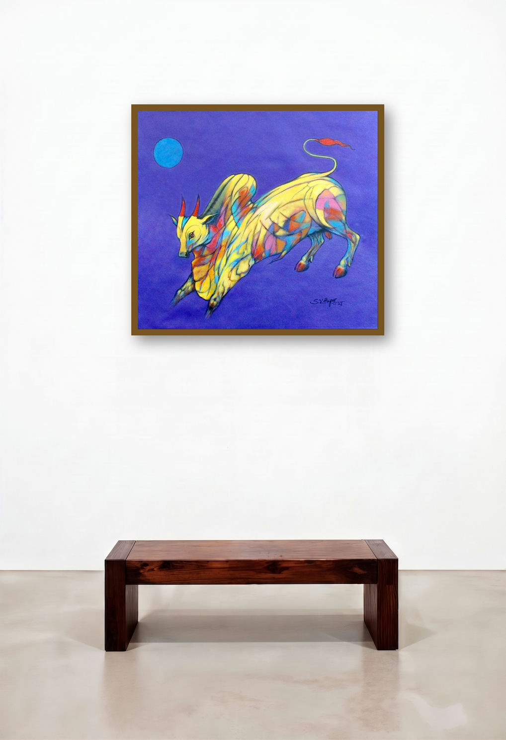 Bull 31 (Celestial Charge**) by artist Shivu Hugar displayed in a Transitional Penthouse