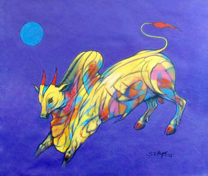 Animals acrylic painting titled 'Bull 31', 21x24 inches, by artist Shivu Hugar on Canvas