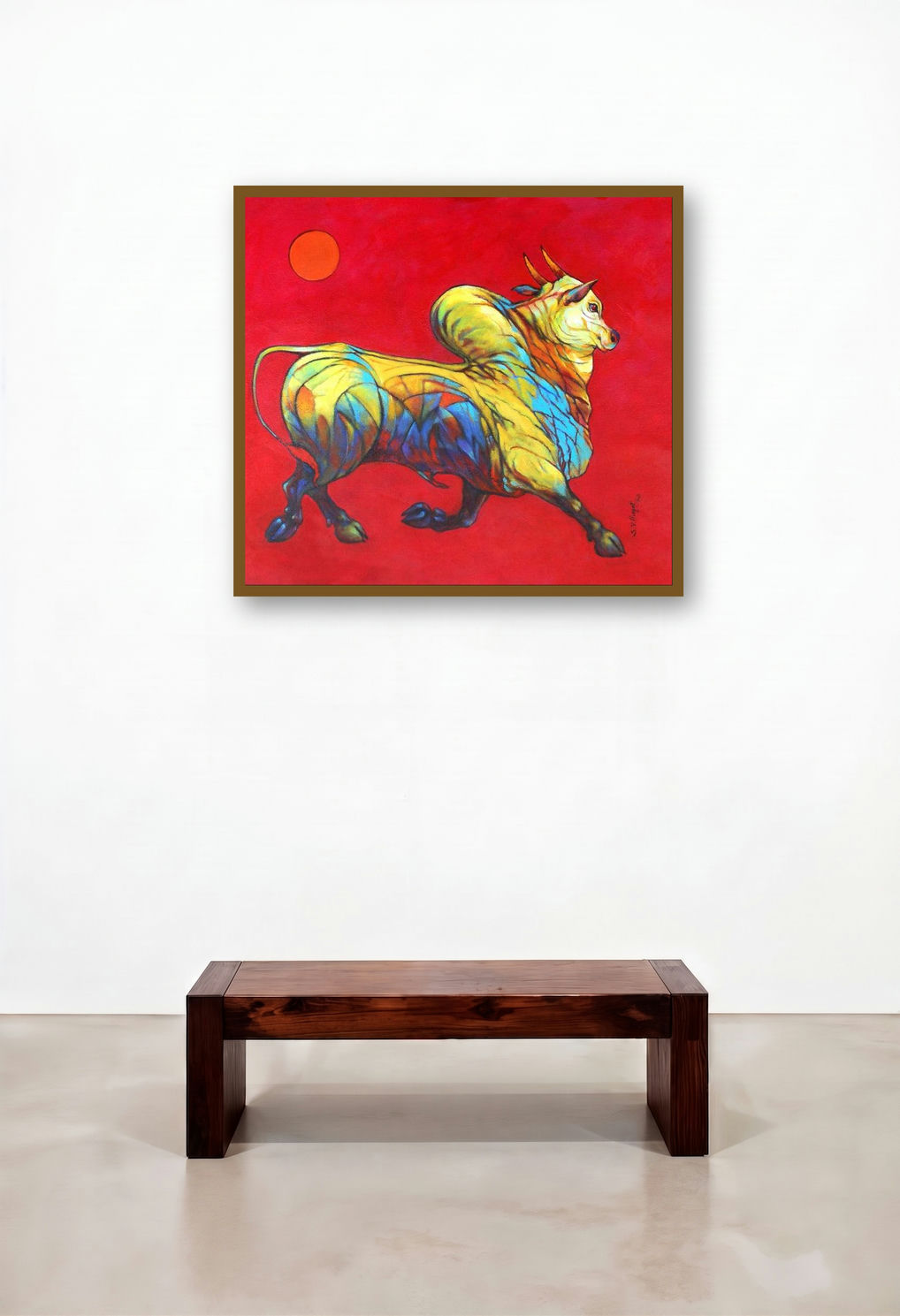Bull 33 (Majestic Bull**) by artist Shivu Hugar displayed in a Transitional Study
