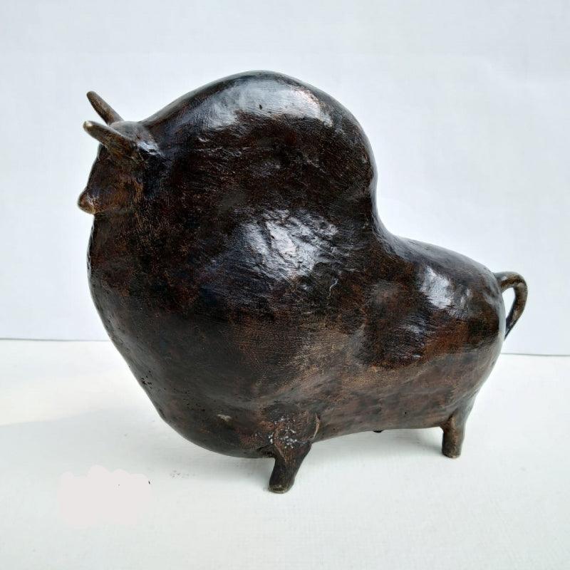Animals sculpture titled 'Bull 4', 7x6x4 inches, by artist Tanmay Banerjee on Bronze