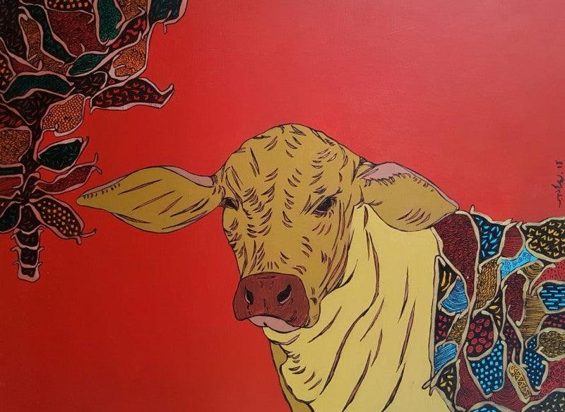 Animals acrylic painting titled 'Bull 4', 18x24 inches, by artist Rama Krishna V on Canvas Board
