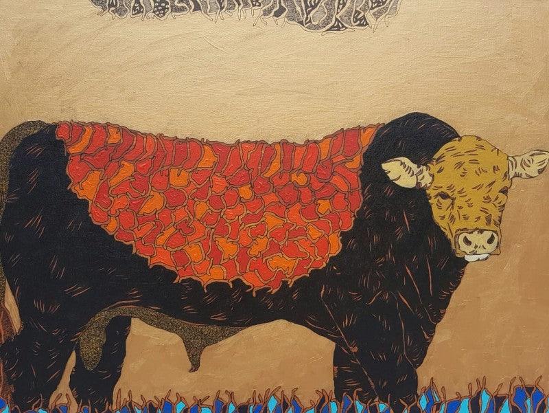 Animals acrylic painting titled 'Bull 5', 18x24 inches, by artist Rama Krishna V on Canvas Board