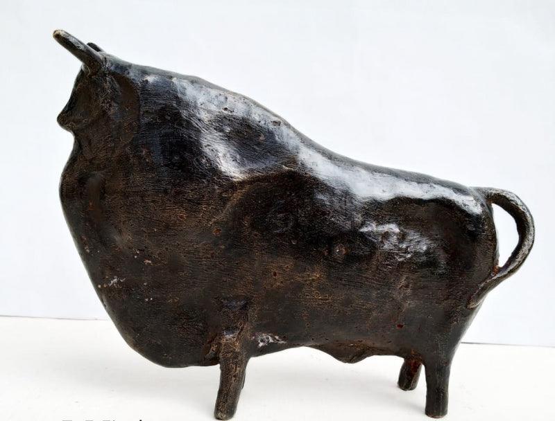 Animals sculpture titled 'Bull 6', 7x6x4 inches, by artist Tanmay Banerjee on Bronze