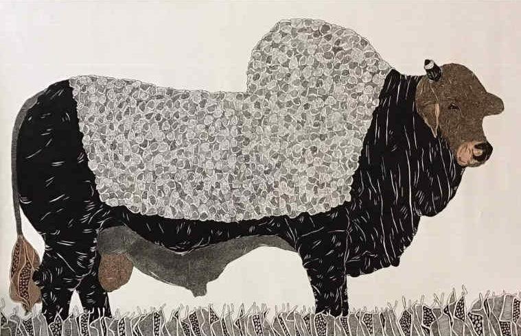 Animals pen drawing titled 'Bull 6', 24x36 inches, by artist Rama Krishna V on Canvas