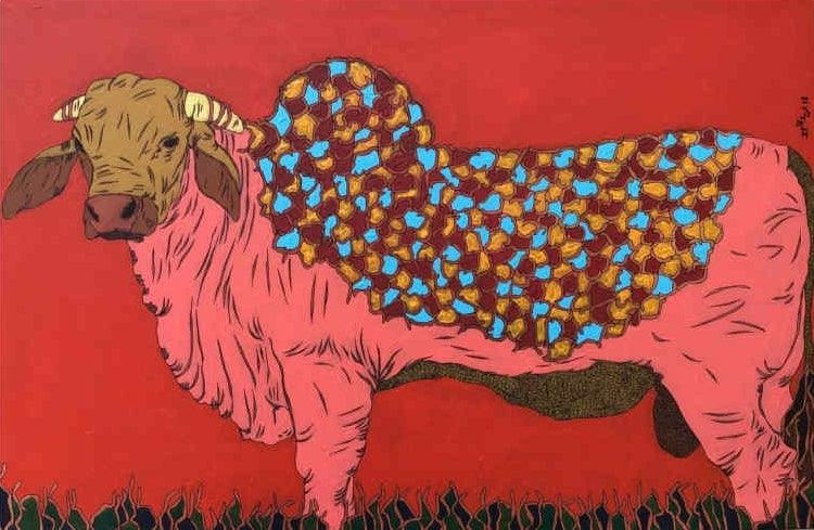 Animals acrylic painting titled 'Bull', 20x30 inches, by artist Rama Krishna V on Canvas