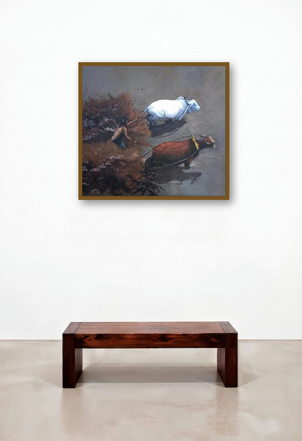 Bull Race (Strength in Unity) by artist Lisha N T displayed in a Rustic Lounge