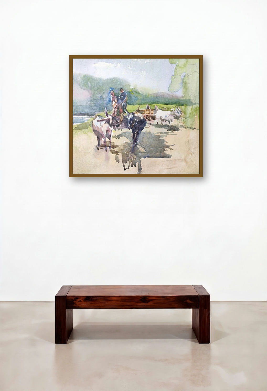 Bullockart (A Rustic Wedding Procession) by artist Sagar Palwe displayed in a Rustic Bedroom