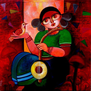 Figurative acrylic painting titled 'Celebration', 24x24 inches, by artist Sharmi Dey on Canvas