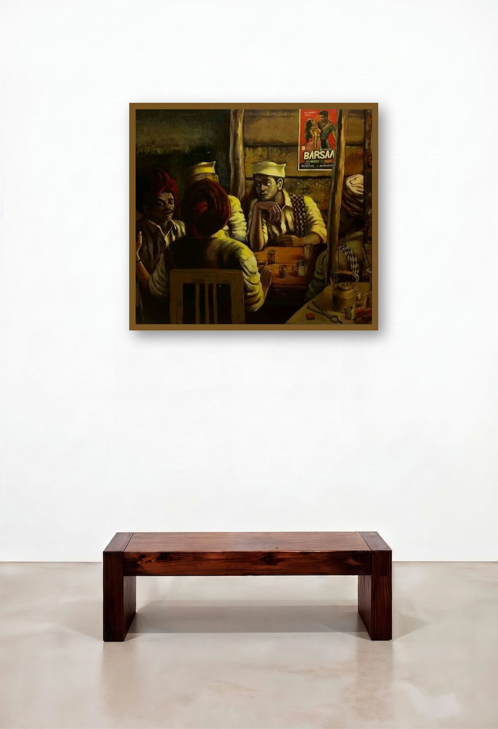 Chaiwala Series 1 (A Lively Tea Stall) by artist Vijay Gille displayed in a Classic Lounge