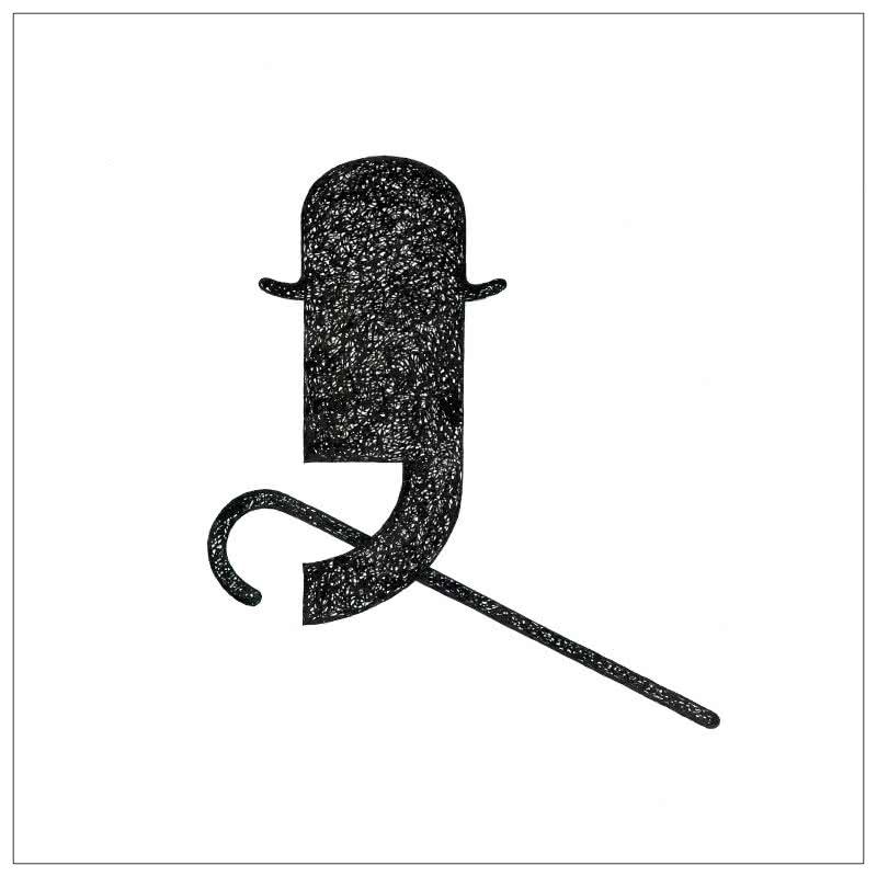 Commascape ink drawing titled 'Charlie Chaplin', 12x12 inches, by artist Ashok Hinge on Paper