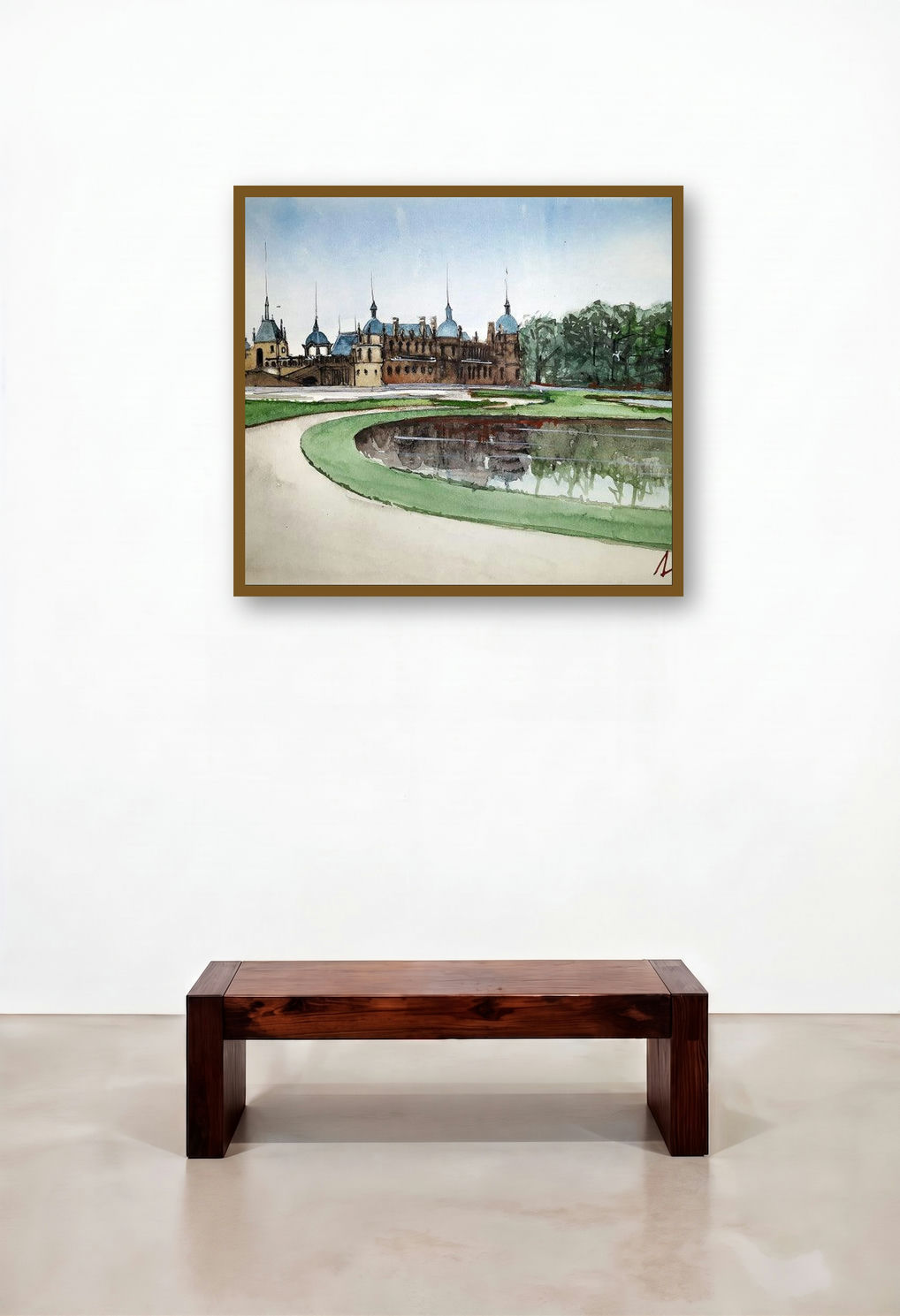 Chateau De Chantilly France (Château de Chantilly) by artist Arunava Ray displayed in a Minimalist Reception Area