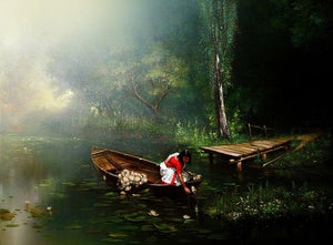 Figurative acrylic oil painting titled 'Child Hood', 36x48 inches, by artist Amit Bhar on canvas