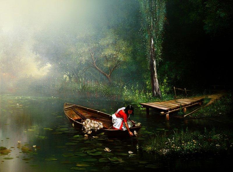 Figurative acrylic oil painting titled 'Child Hood', 36x48 inches, by artist Amit Bhar on canvas