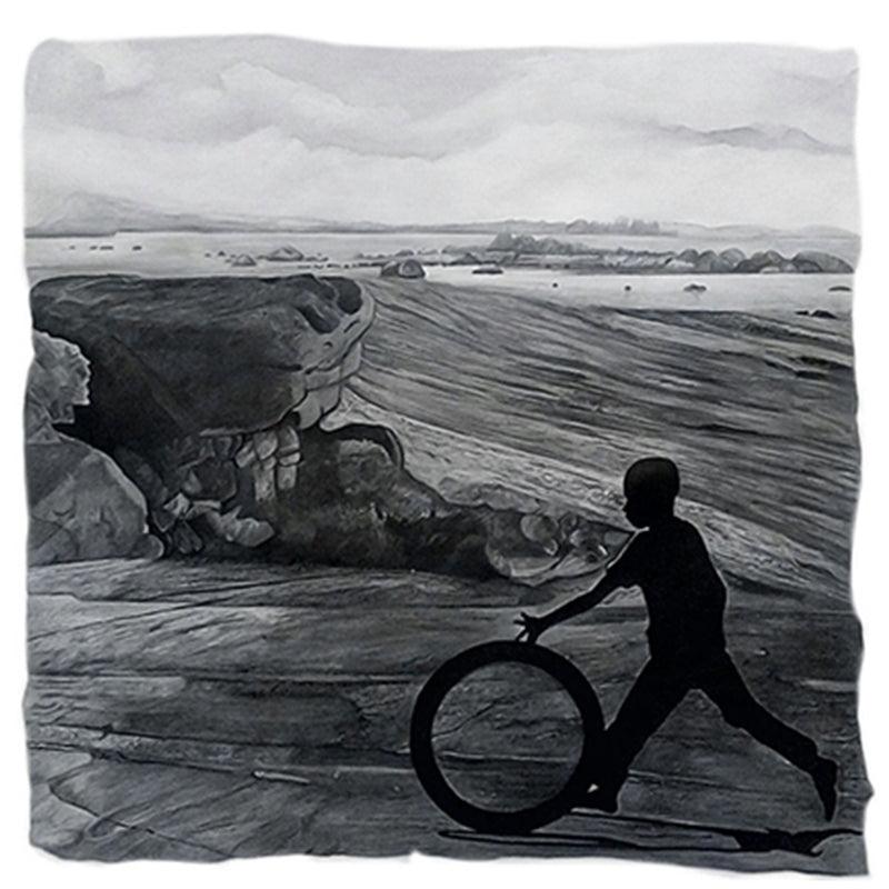 Figurative mixed media painting titled 'Childhood', 30x30 inches, by artist Manish Sharma on Canvas