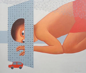 Childhood by Bibhas Baidya, Original Acrylic Figurative Painting on Canvas, Large Horizontal Wall Art