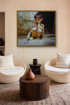 Childhood by artist Raghunath Sahoo displayed in a Minimalist gallery