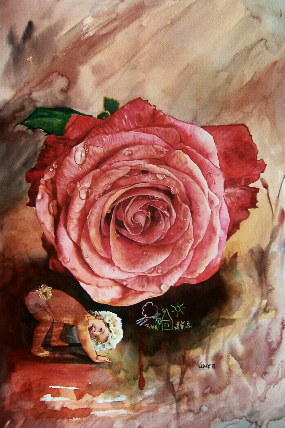 Motivational watercolor painting titled 'Childhood', 22x15 inches, by artist Dr.uday Bhan on Canson paper