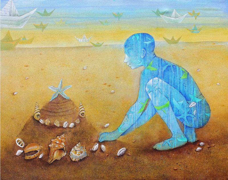 Figurative acrylic painting titled 'Childhood', 24x30 inches, by artist Pooja Shelke on Canvas