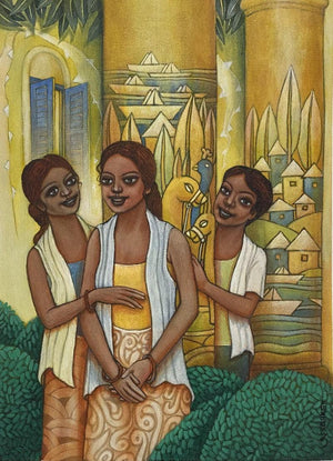Figurative acrylic painting titled 'Childhood love', 17x12 inches, by artist Aniruddha Sarker on canvas