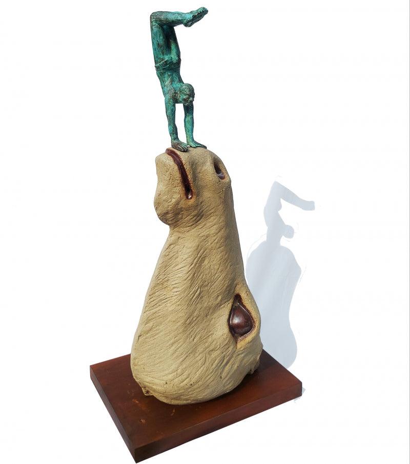 Figurative sculpture titled 'Circus', 30x15x10 inches, by artist Rakesh Sadhak on Ceramic, Metal
