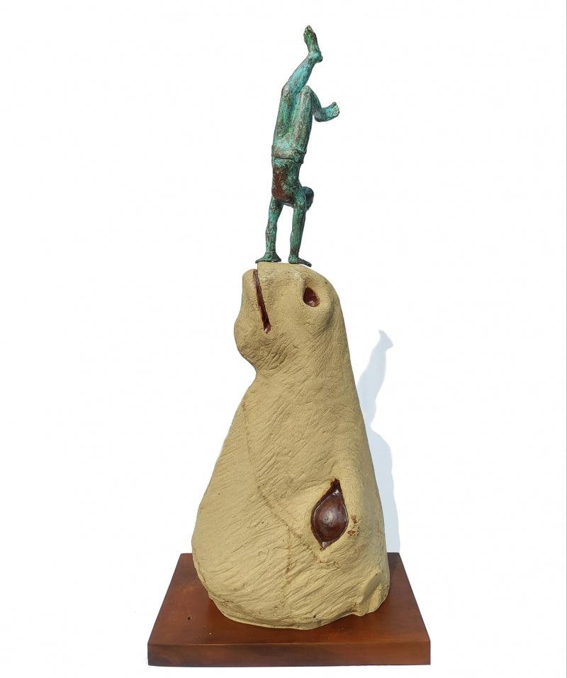 Figurative sculpture titled 'Circus', 36x15x10 inches, by artist Rakesh Sadhak on Ceramic, Metal