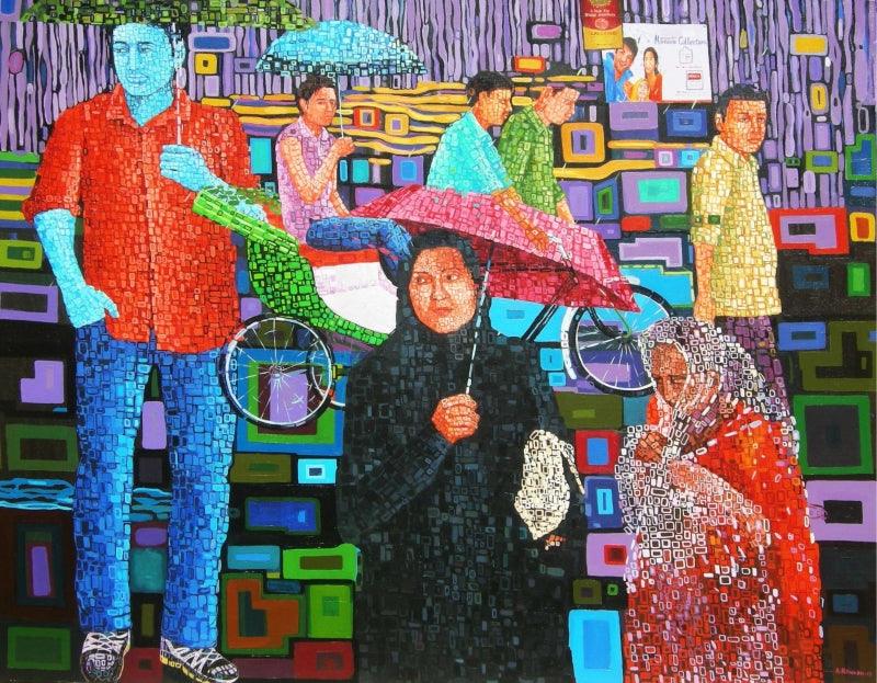 Figurative acrylic painting titled 'City', 48x60 inches, by artist Azizur Rahman on Canvas