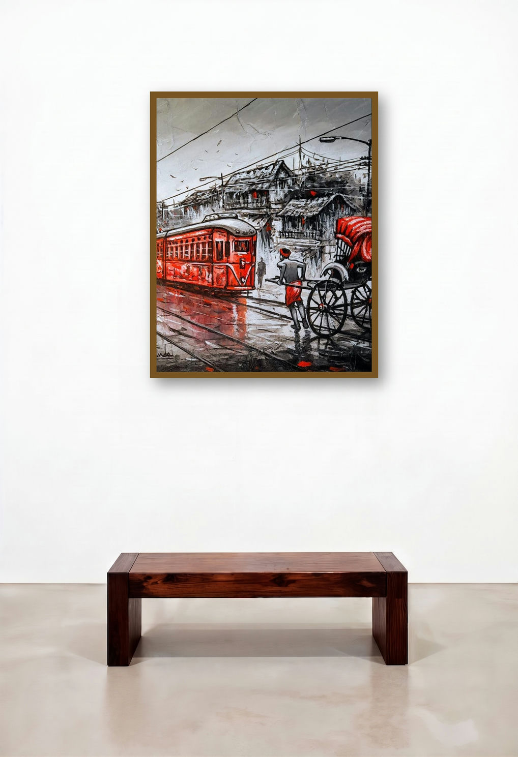 City Of Kolkata (Contrasting Eras) by artist Ananda Das displayed in a Classic Penthouse