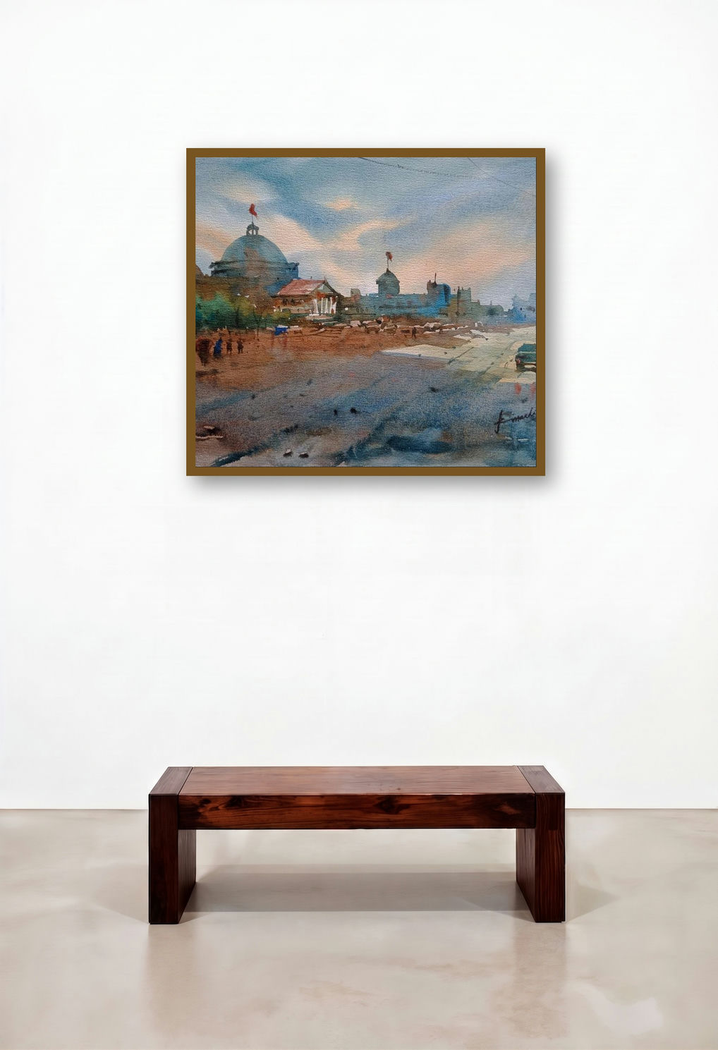 Cityscape 1 (Gateway to India) by artist Prasanta Maiti displayed in a Boutique Hotel Style Library