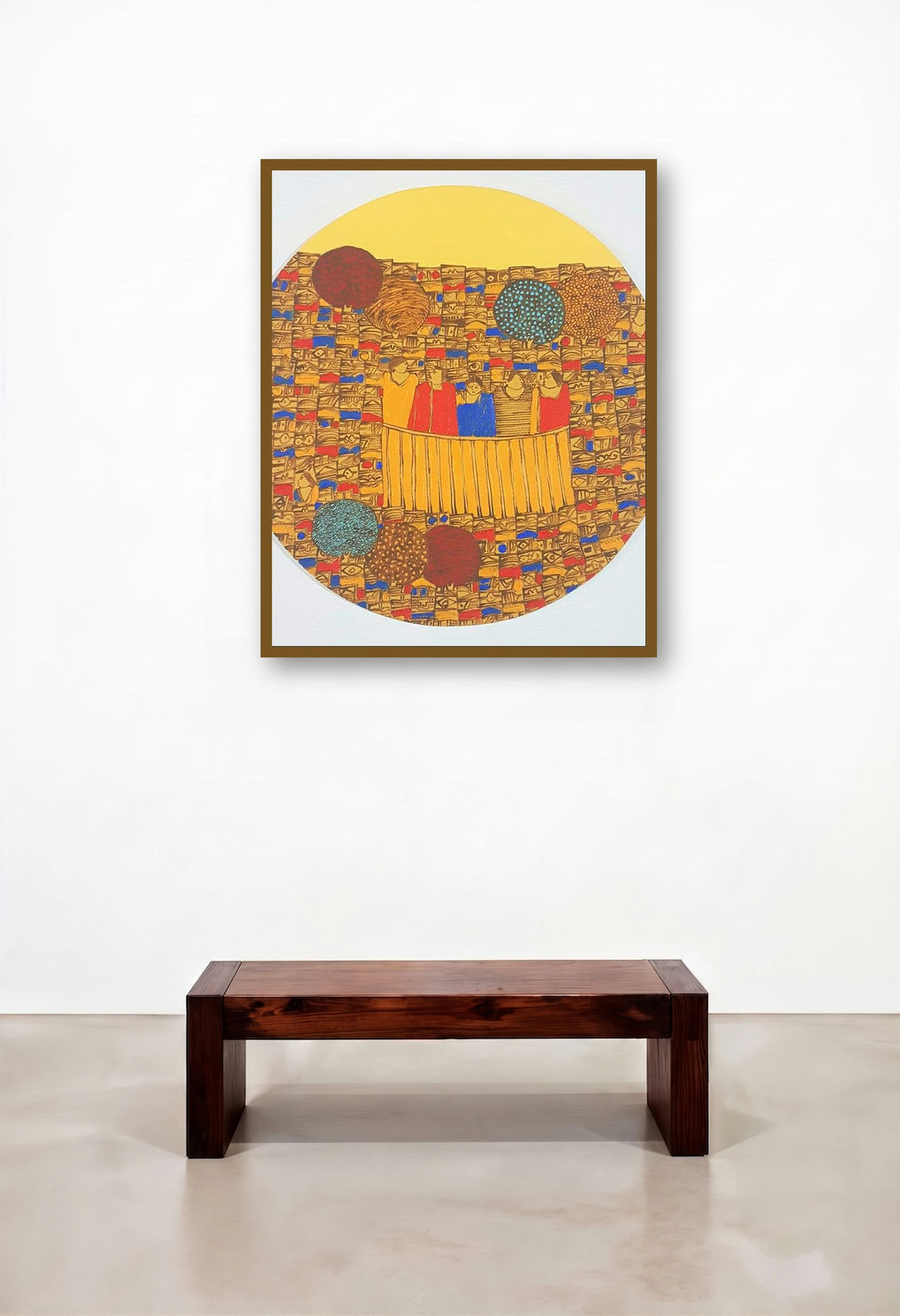 Cityscape 1 (A View from Above) by artist Rama Krishna V displayed in a Rustic Hotel Lobby
