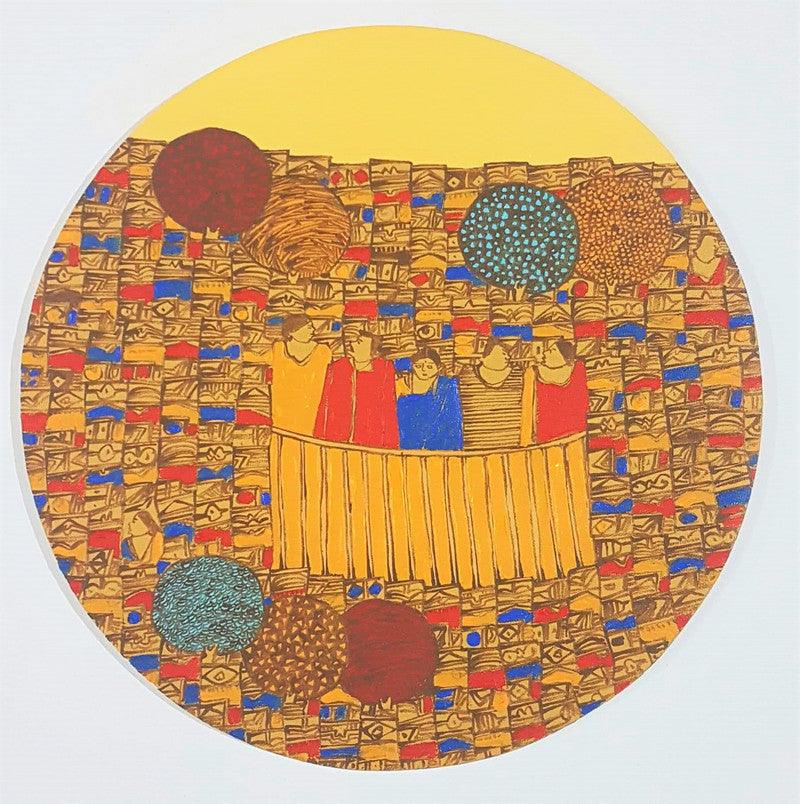 Cityscape acrylic painting titled 'Cityscape 1', 14x14 inches, by artist Rama Krishna V on Canvas