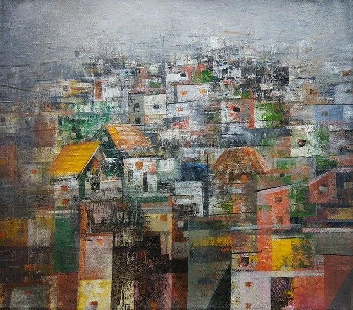 Cityscape acrylic painting titled 'Cityscape 1', 14x16 inches, by artist M Singh on Canvas